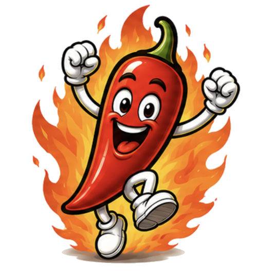 Mascota chili saltando de entusiasmo
